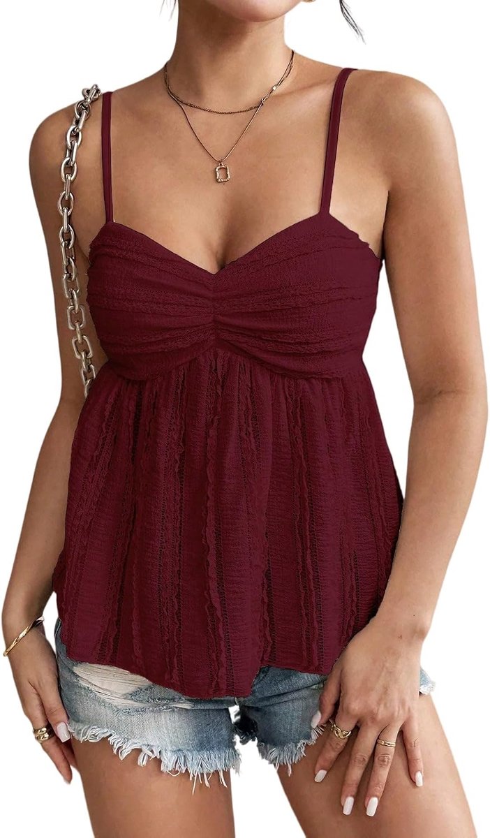 Vesttops voor vrouwen, UK zomer Sweetheart hals mouwloos cami top sexy ruches spaghettiband kant tank top schattig peplum babydoll-hemdje blouse casual rugvrij uitgaan tops voor strandfeest