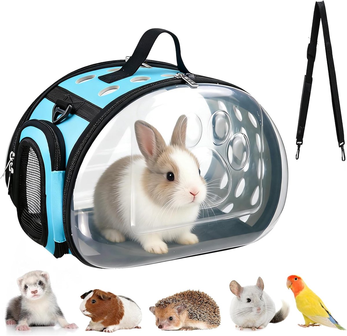 Transportbox voor konijnen en kleine dieren, opvouwbare kattentransportbox, transportbox voor kleine dieren, draagtas voor cavia's, konijnen, kat, vogel, hand-/schouderdraagbaar, met ventilatie en