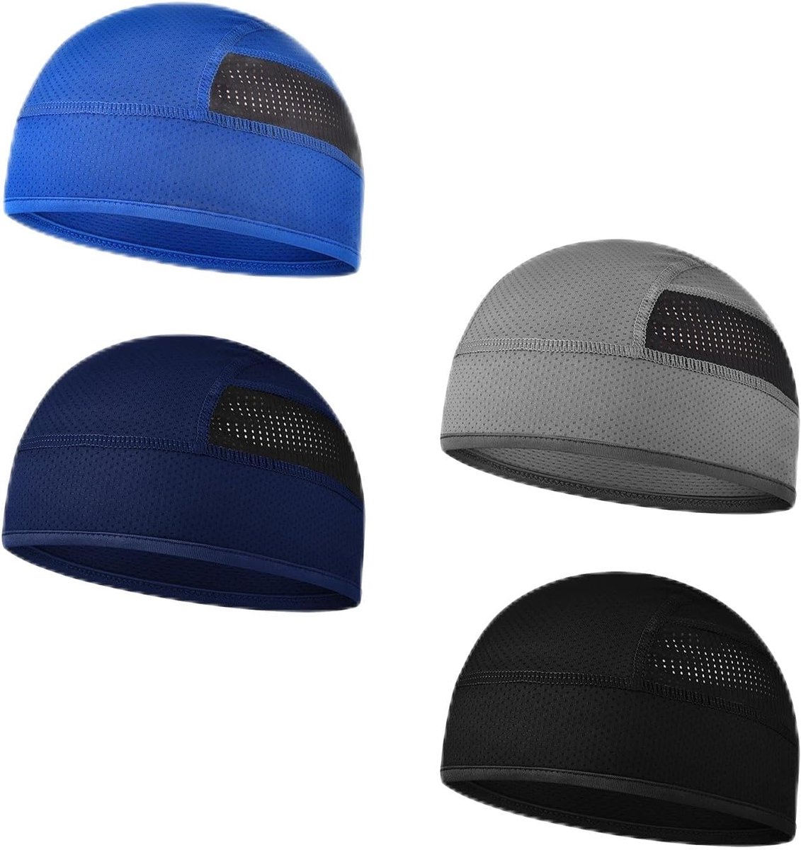 Muts voor heren, 4 stuks, zwart, fietsmuts, grijs, donkerblauw en koningsblauw, ademend, zomermuts voor onder de fietshelm, fietshelm voor fietsen, hardlopen, heren en dames
