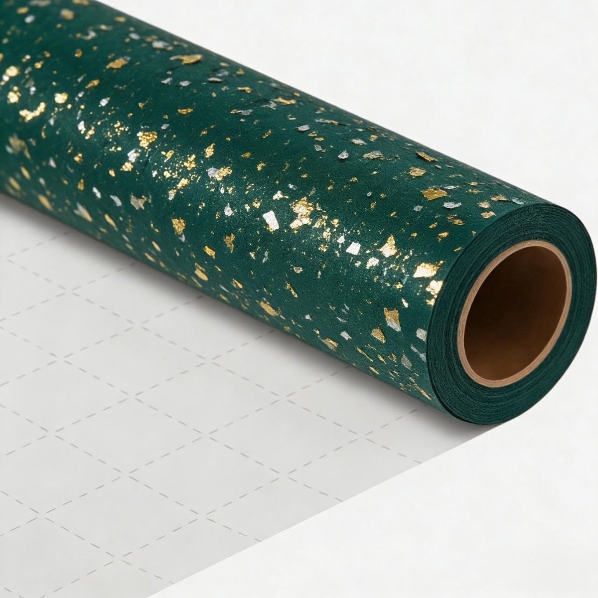 Cadeaupapier, mat groen, motief met bladgoud, 43 cm x 10 m, elegante verpakking voor ceremonies, verjaardagen en bruiloften