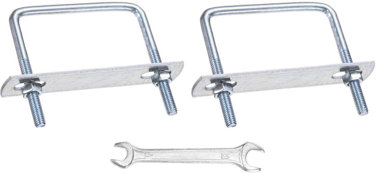 Vierkante U-boutset (M6 x 60 x 65 mm, zilver), 2 sets vierkante U-bouten van koolstofstaal met dragerplaten, moeren en sluitringen en sleutels, geschikt voor ski/boards