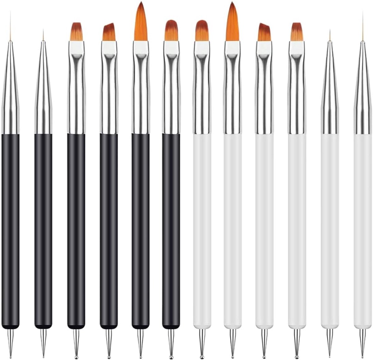 12 stuks nagelkunstpennen, dubbele punt gereedschap en nagelkunstgereedschap, ideaal voor doe-het-zelf nageldesigns, uv-gelnageldesigns en professionele nagelkunst