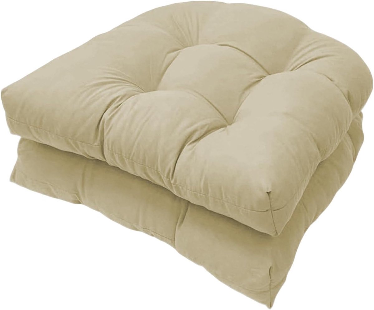 Stoelkussens voor buiten, zitkussen, 48 x 48 cm, waterdicht, lage rugleuning, moderne dikte, met banden, voor kantoor, tuinstoelen en rotanstoelen (kaki)