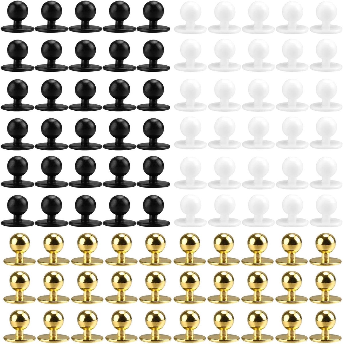 Knopen voor chef-kok, herbruikbaar, knopen van kunststof, bal van nylon, zwart/wit/goud, ter vervanging van oude knopen of voor decoratie