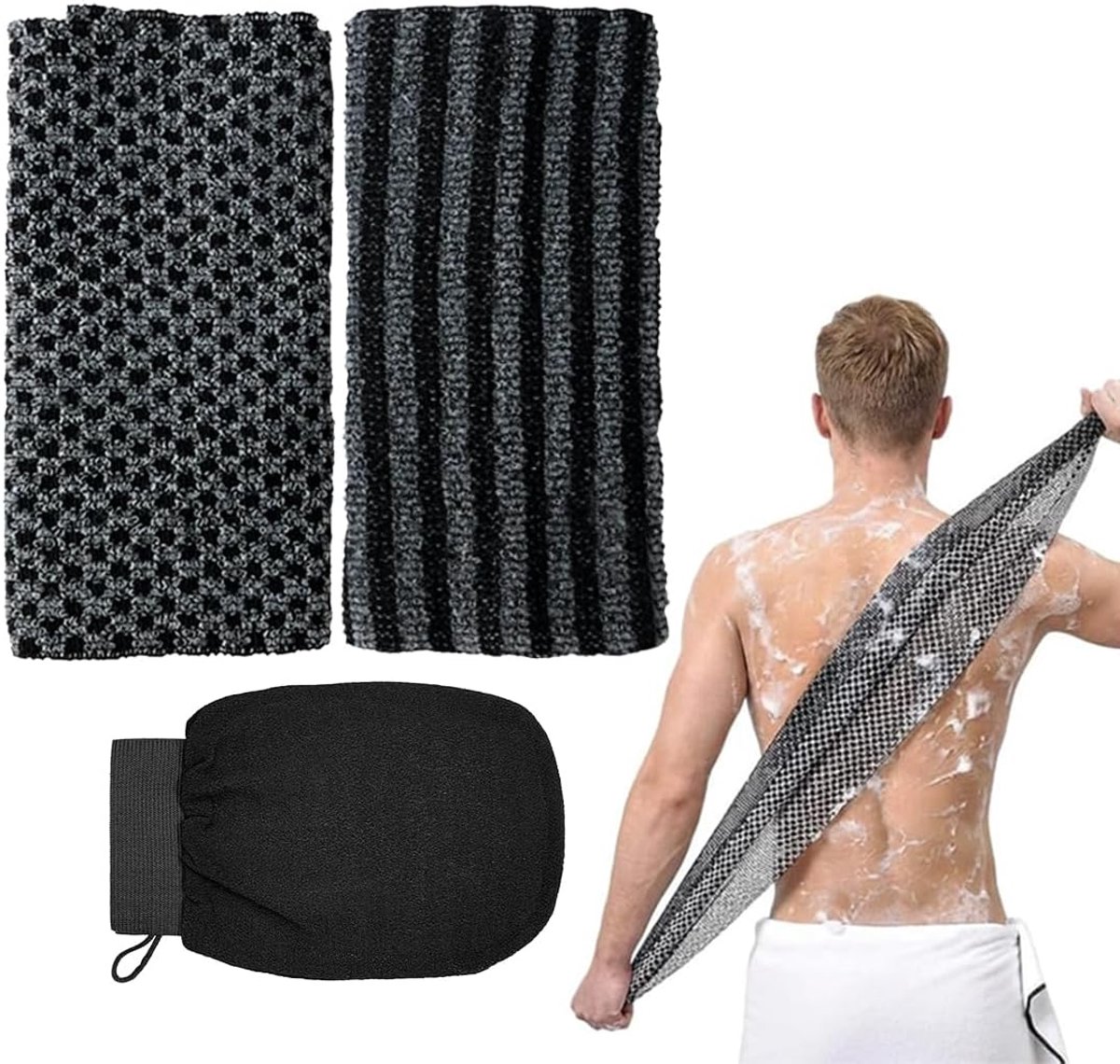 2 stuks extra lange peeling-handdoek, Japanse rugdoek, natuurlijke spons, uittrekbaar, douchesponzen voor het verwijderen van vuil, olie en dode cellen