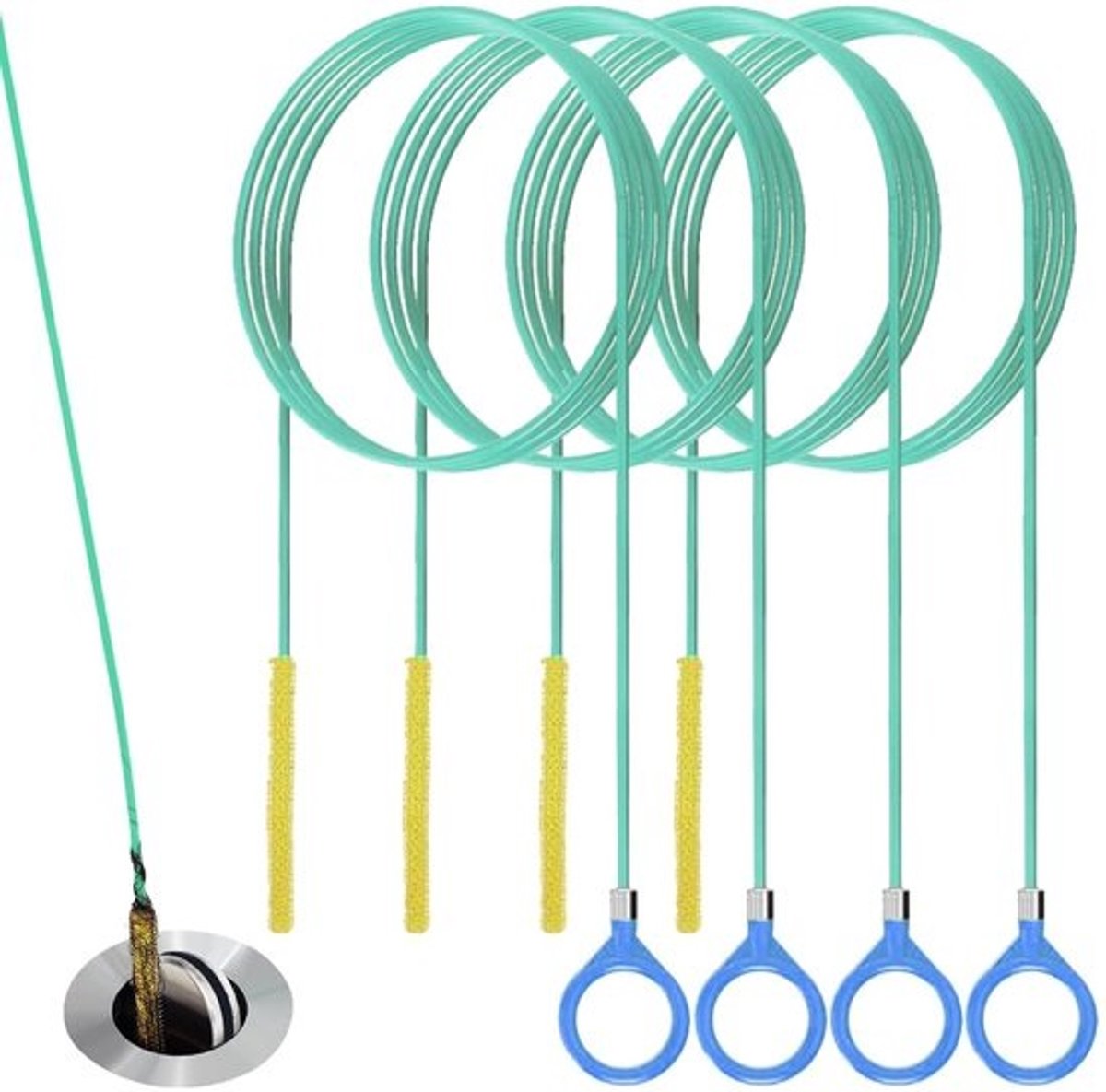 Dailygoods - Afvoerreiniger 90 cm - 4-delige set - Nylon gecoate draad