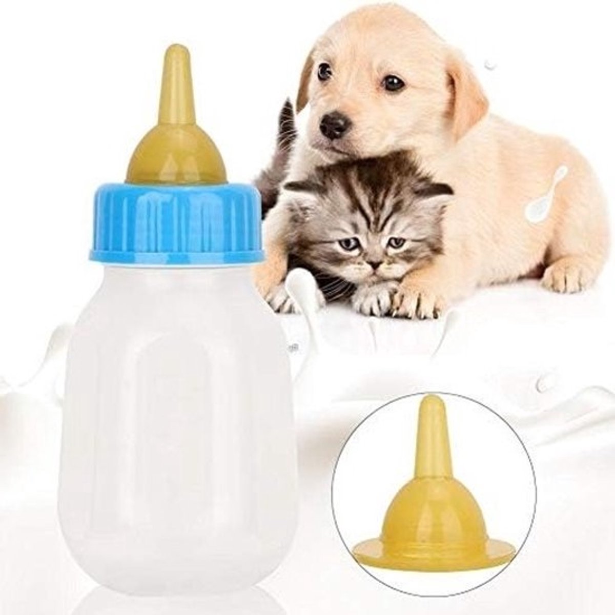 120ml PET Fles voor Katten en Honden - Melkfles voor Pasgeboren Dieren met Vervangbare Spenen