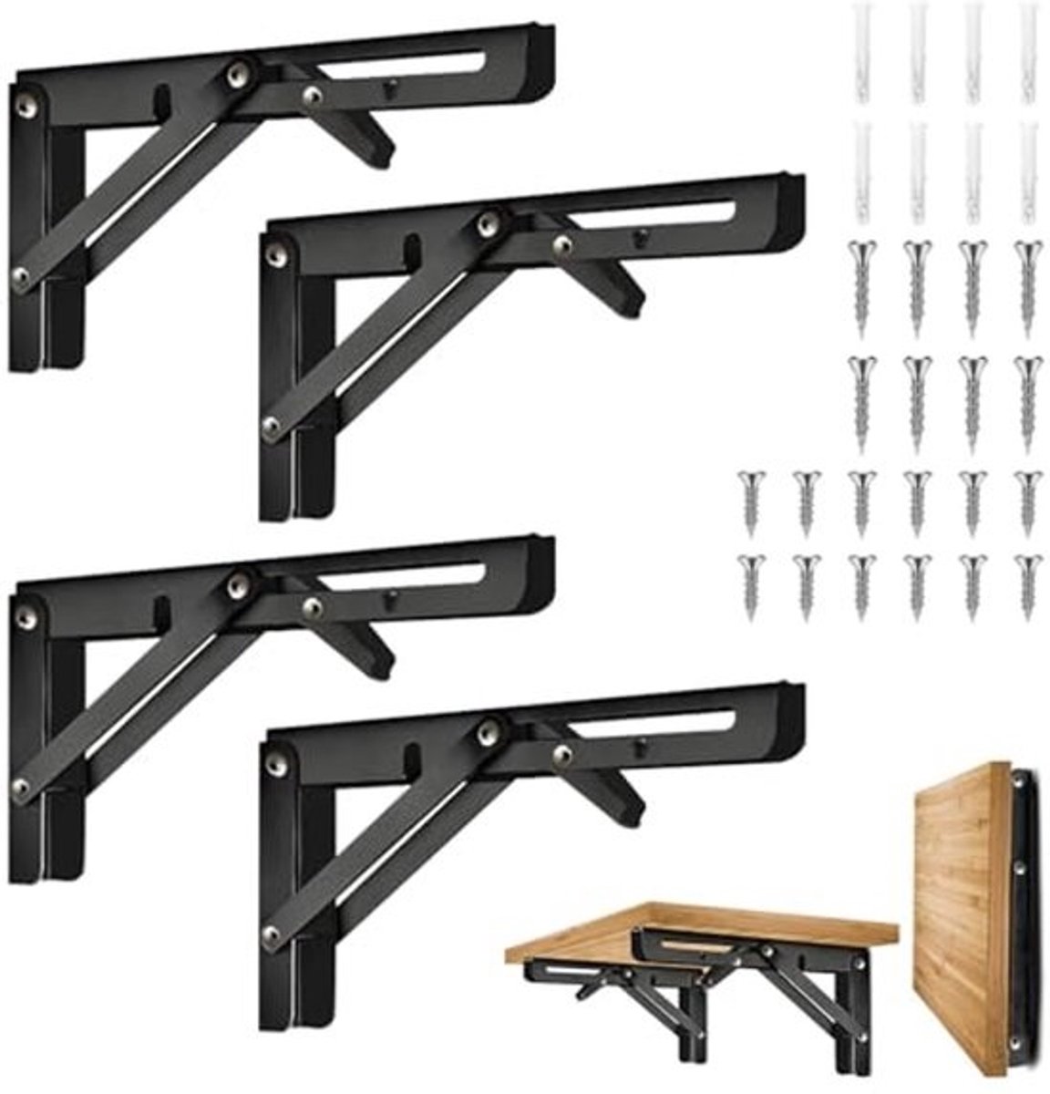 Wandklapconsoles Set van 4 – Roestvrij Stalen Plankdragers voor Wandmontage – Zware Belasting tot 60 kg – Ruimtebesparende Tafelhouders 25 cm