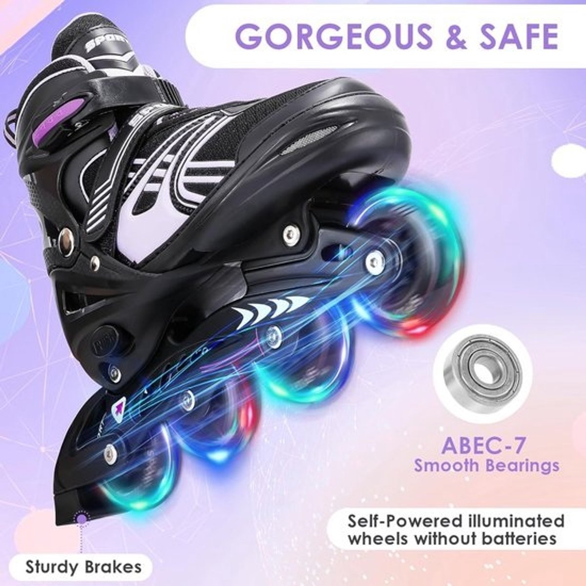 Verstelbare Inline Rolschaatsen met LED-wielen voor Kinderen en Volwassenen - Paars