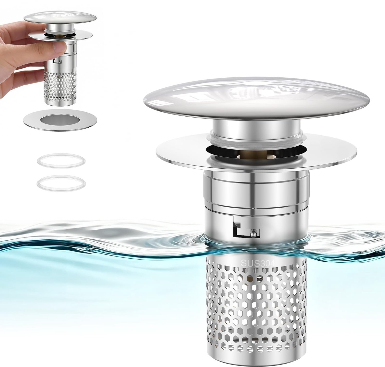 RVS Pop-Up Afvalstop met Anti-Clog Filter voor Keuken en Badkamer
