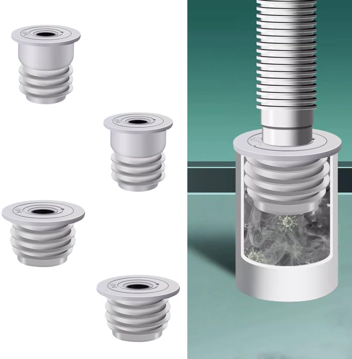 Set van 4 Silicone Afsluitdoppen voor Afvoerbuizen