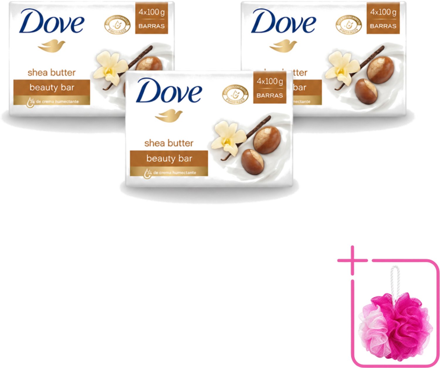 3 x Dove – Zeep – Sheabutter – 4 x 100 g - Bulkverpakking - Zeep sheabutter - Douchemop - Huid verzorging