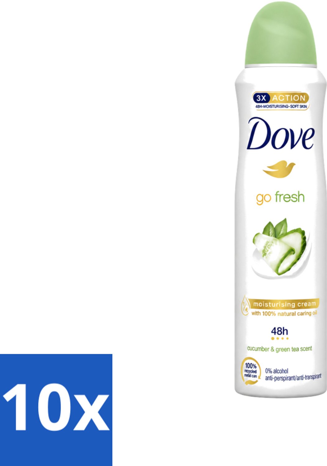 10 x Dove - Deodorant - Go Fresh Cucumber & Green Tea - Frisse en kalmerende geur - 150 ml - Voordeelverpakking - 10 stuks