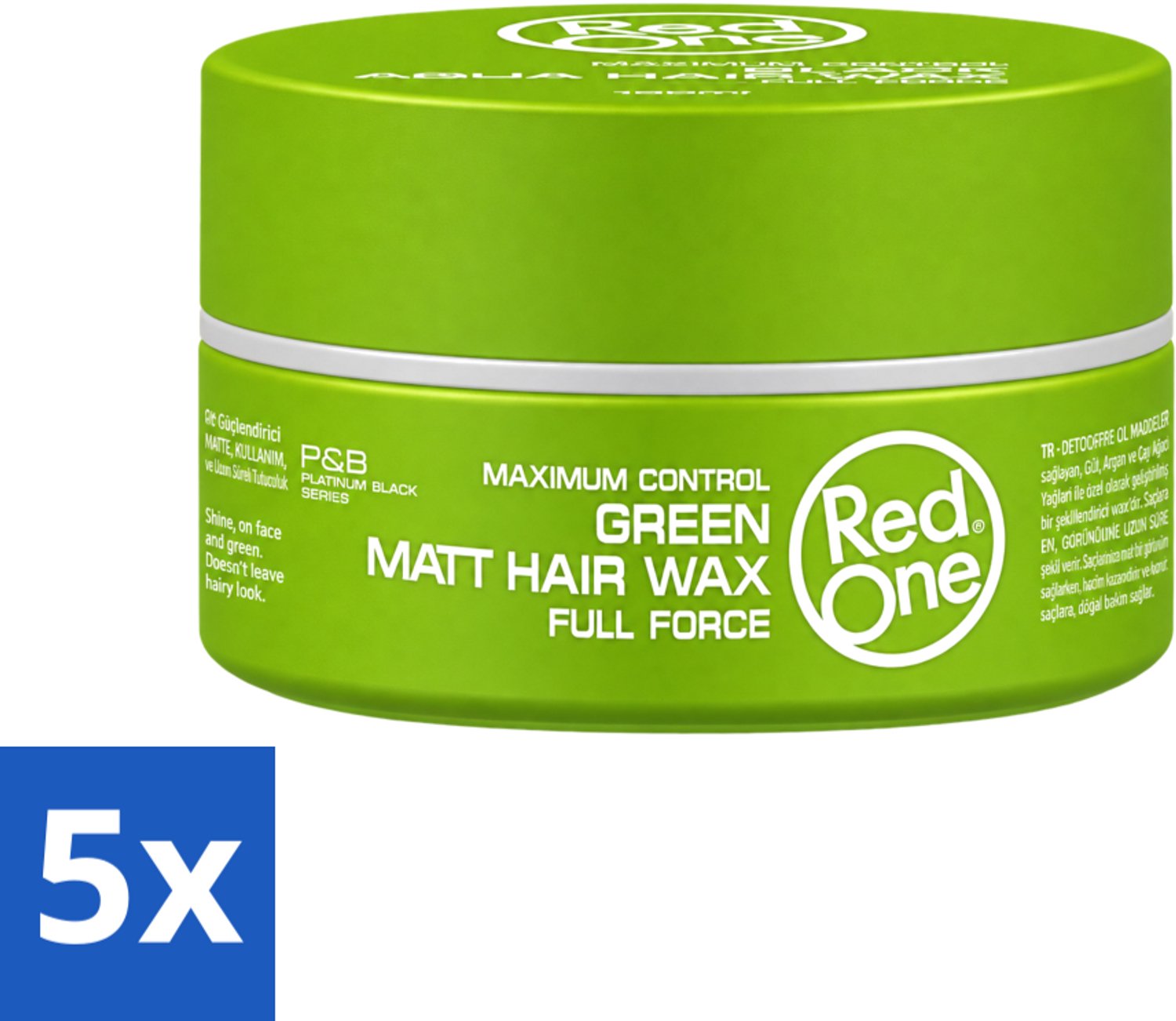 5 x Red One - Haarwax - Groen - Matte Hair Wax - Full Force - 150 ml - Voordeelverpakking - 5 stuks