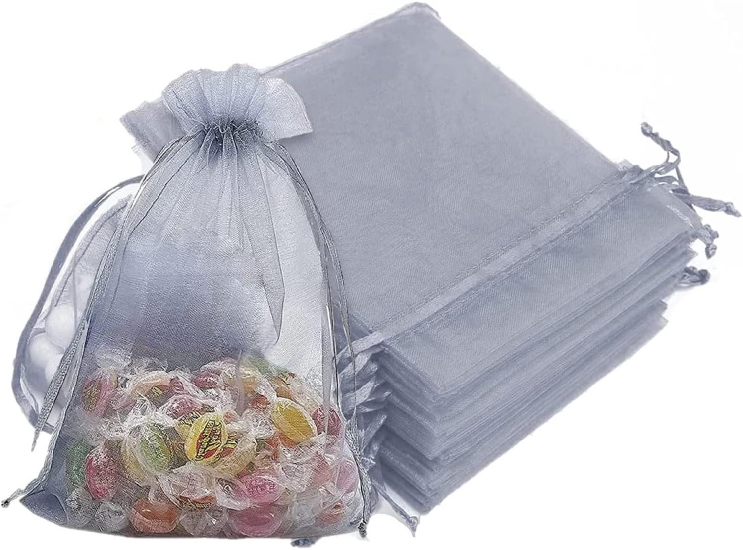 100 Stuks Organza Geschenkzakjes 9 x 12 cm Grijs met Trekkoord