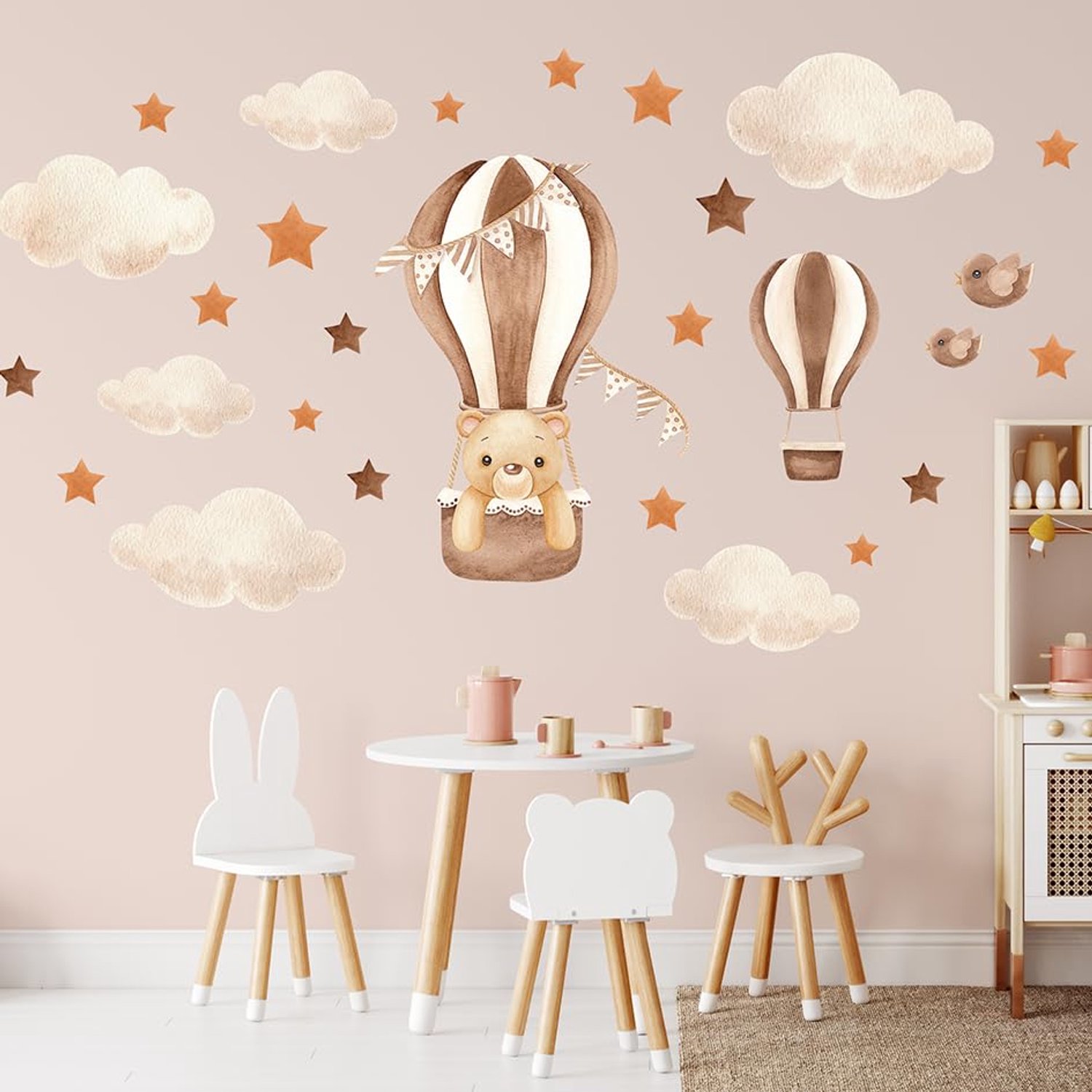 Wandstickers met Beer in Luchtballon voor Kinderkamer