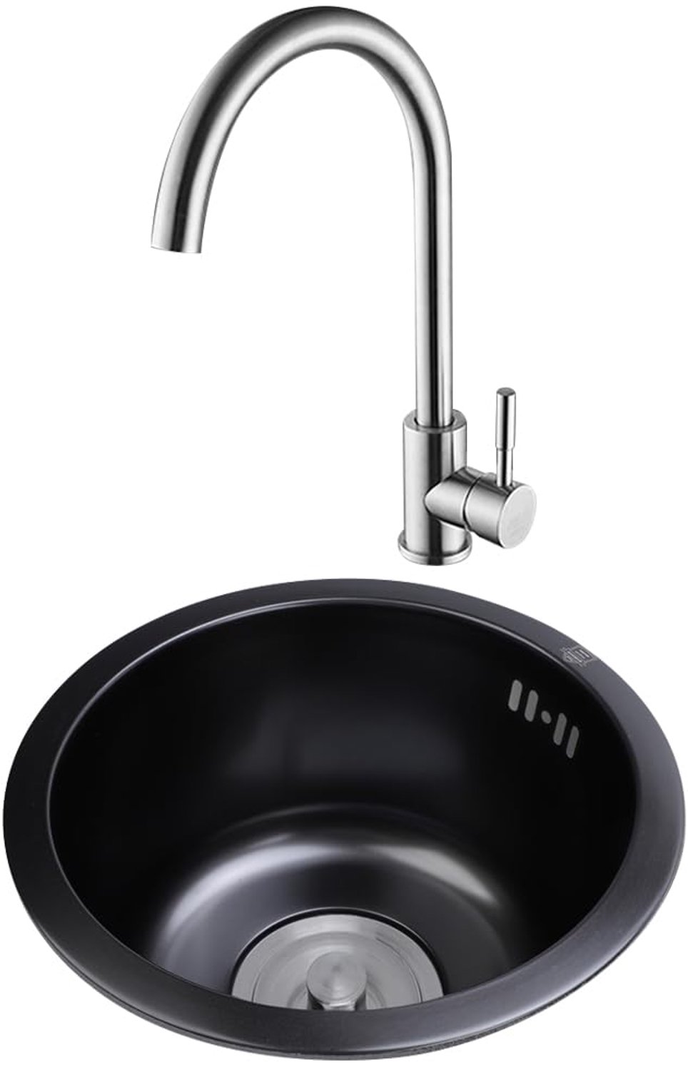 Spoelbak 42 cm - Ronde Gootsteen - Roestvrij Staal - Onderbouw Keuken - Nano-Zwart - Stijlvol Ontwerp