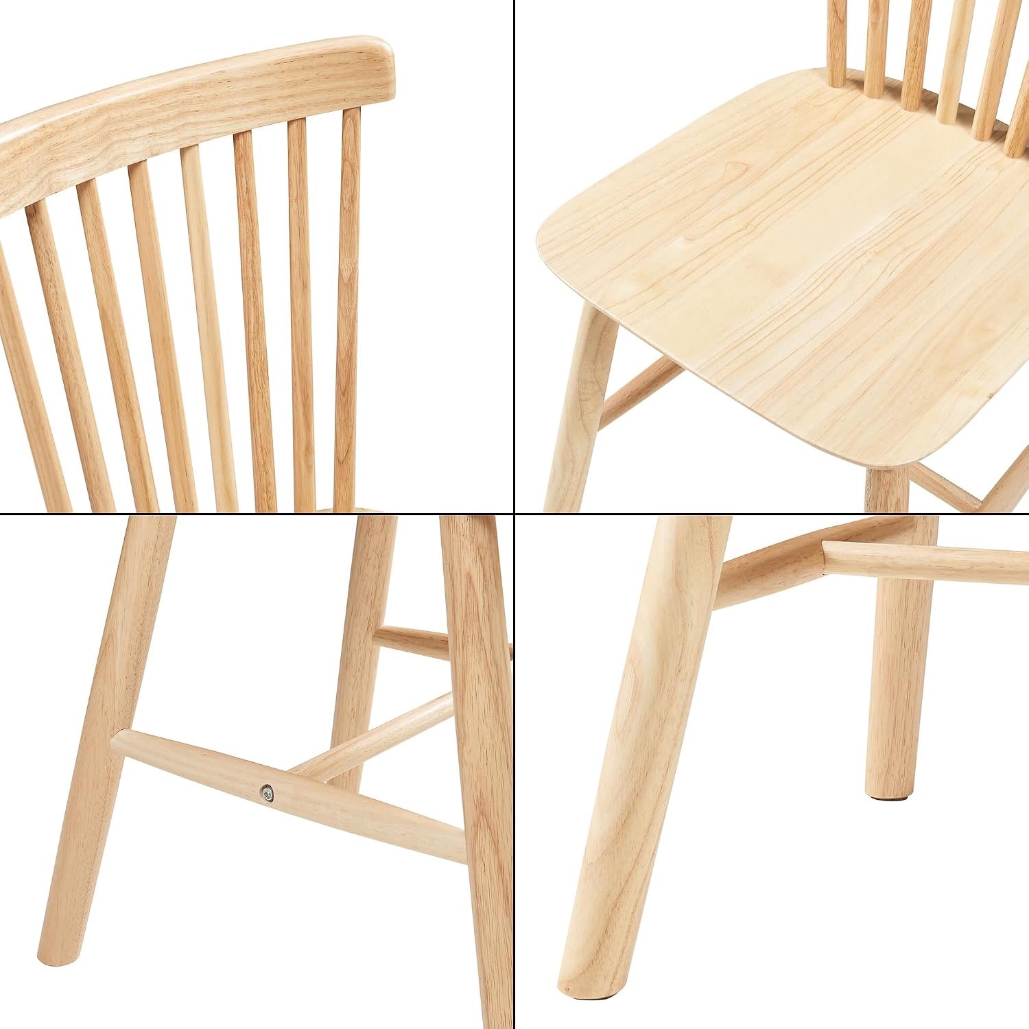 Houten Eetkamerstoelen Nordique Naturel Set van 2 – Eetkamerstoelen met Verticale Spijlenrugleuning, Massief Rubberhout, Stevige Houten Stoelen voor Eetkamer, Keuken en Woonkamer, Draagvermogen 150 kg per Stoel, 89 x 46 x 52 cm