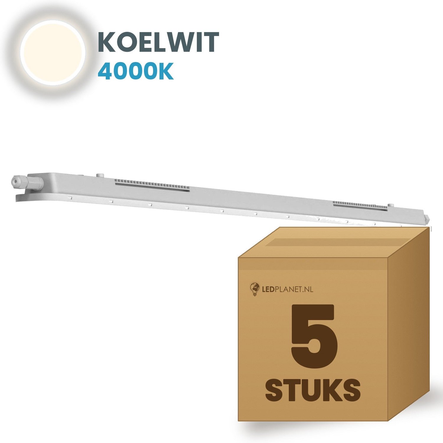 Tsong TL armatuur Tri Proof 600mm 5 stuks - 18W 2790lm - Koelwit 4000K - Koppelbaar - IP65 - 230V