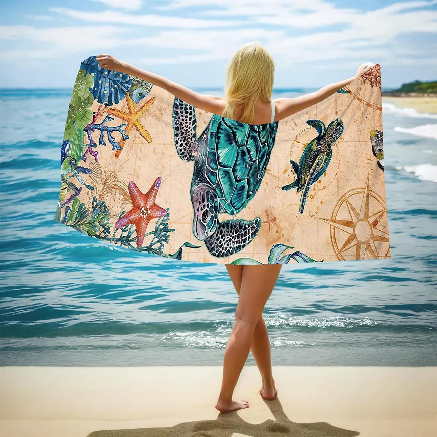 XXL Microvezel Strandhanddoek met Schildpad Design 200x100cm