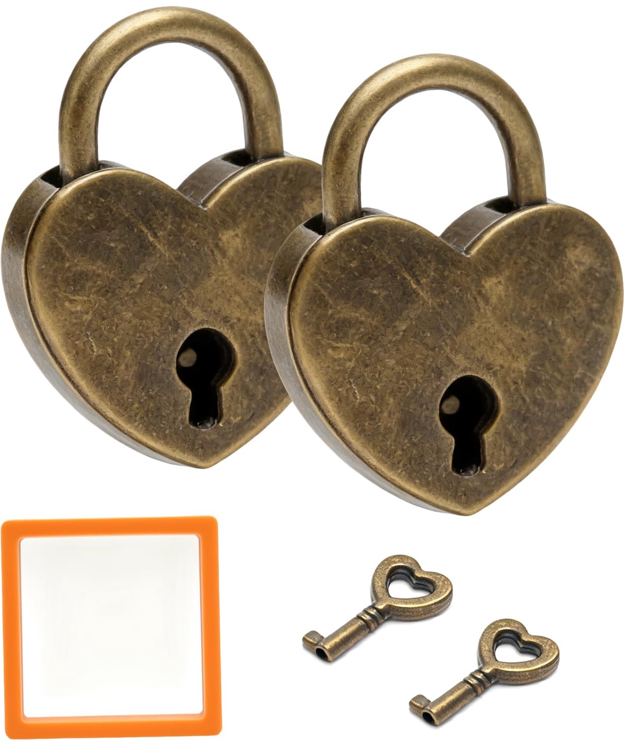 Hangslot Mini Hartvorm - 3 Stuks - Vintage Liefdesslot - Retro Juwelendoos - Cadeauset - Gelegeerd Staal - Patina Groen
