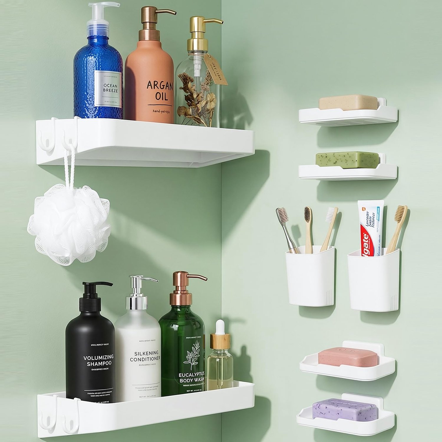 Set van 8 Plastic Badkamer Planken zonder Boren