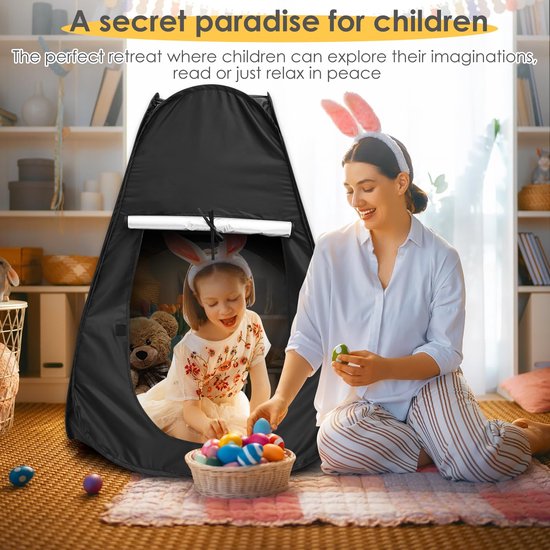 Sensorische Tent - Pop-up Grot - Zwarte Kindertent - Speeltent Binnen/Buiten - Ruim Interieur 80 x 80 x 105 cm - Ontspanning/Hulpmiddel bij Autisme — afbeelding 3