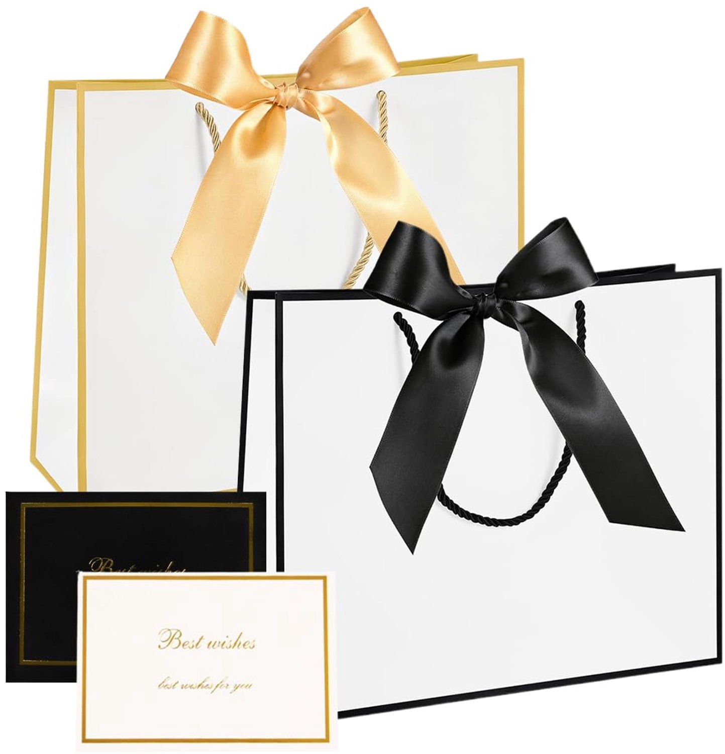 Cadeauzakjes 2 stuks - Papieren Zakjes - Geschenktas - Met Linten - Wenskaarten - Robuuste Kwaliteit 28 x 20 x 10 cm - Geschenkzakjes