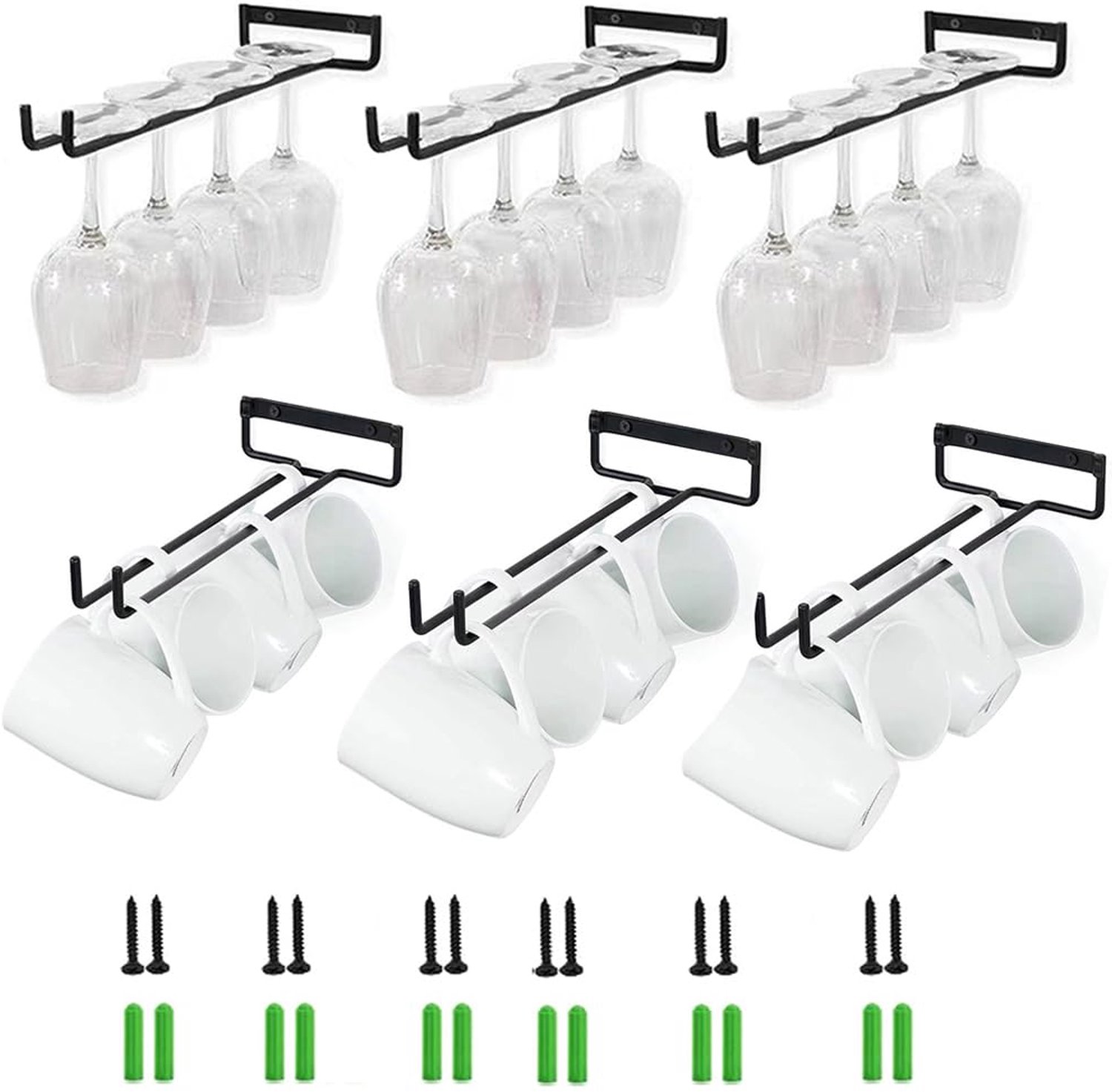 Set van 6 Hangende Wijnglashouders voor Keuken en Bar