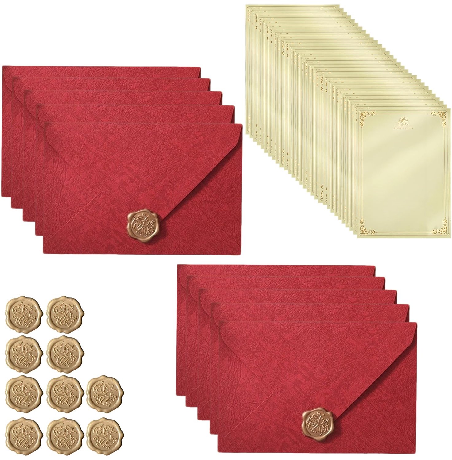 Vintage Schrijfset met Enveloppen en Waszegels
