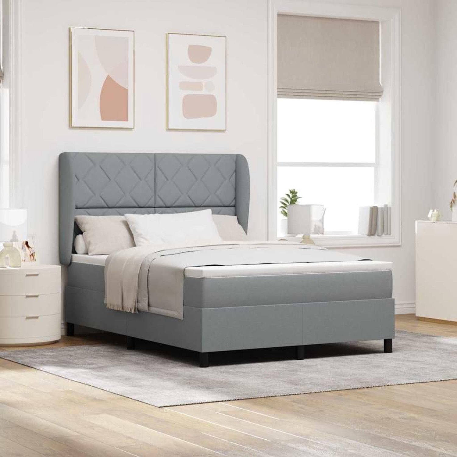 Bed met matras Lichtgrijs 160 x 200 cm Stof Verstelbaar hoofdbord Complete set met voor moderne slaapkamer