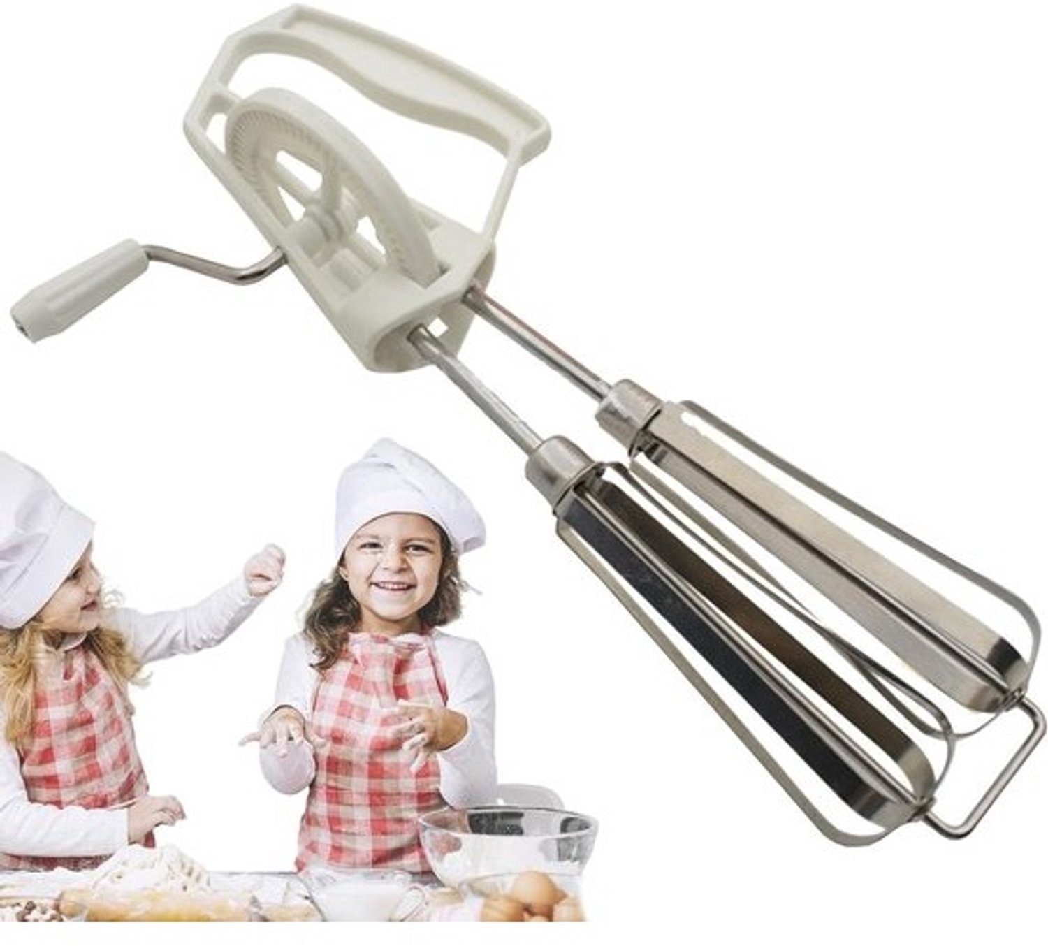 Handmixer - Keukenroerder - Efficiënt bakken - Dubbele mengkoppen - 25 cm - Wit
