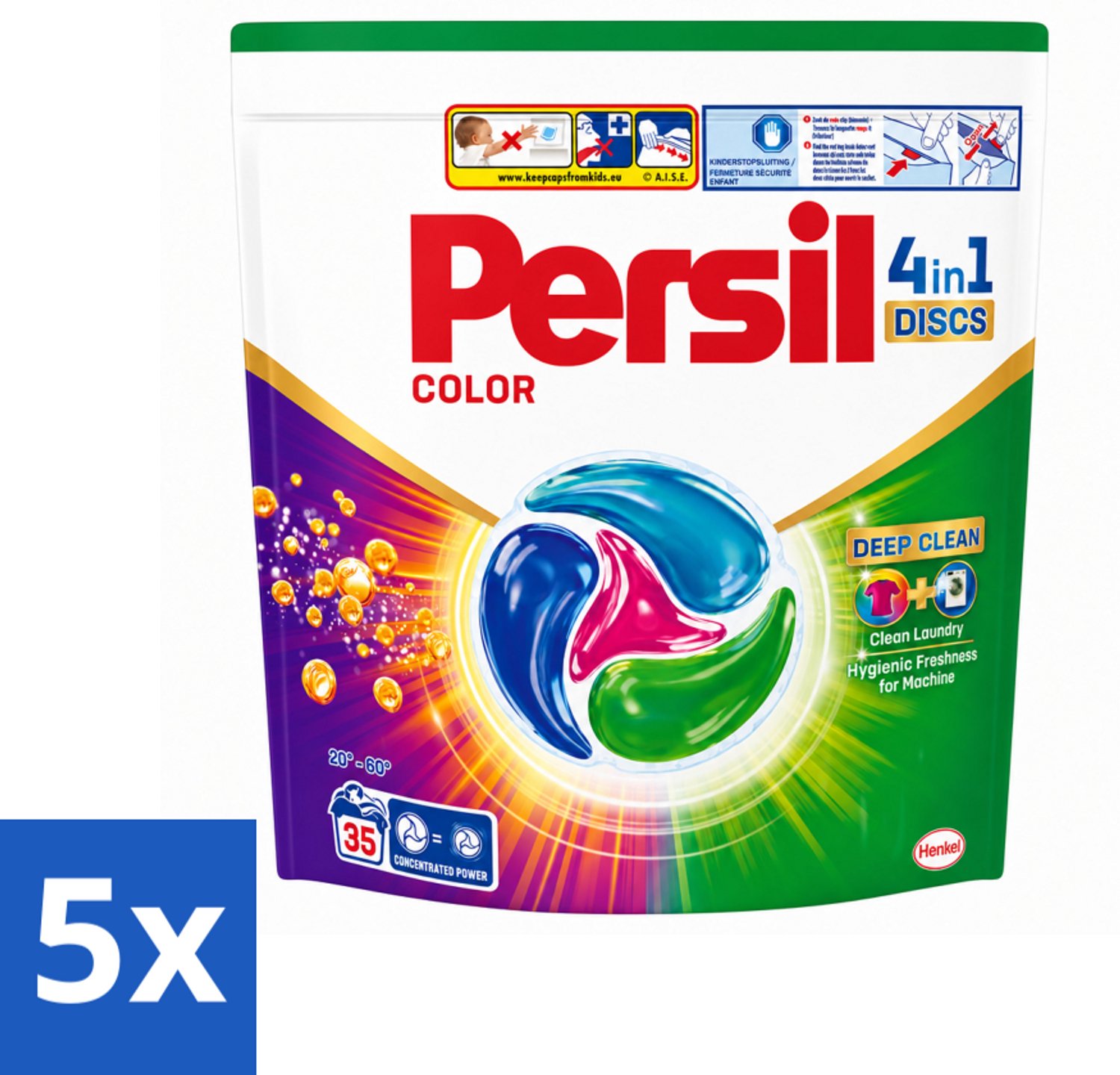 5 x Persil - Wasmiddel - Discs Color - Voor Gekleurde Was - Krachtige Vlekverwijdering - 35 wasbeurten - Voordeelverpakking - 5 stuks