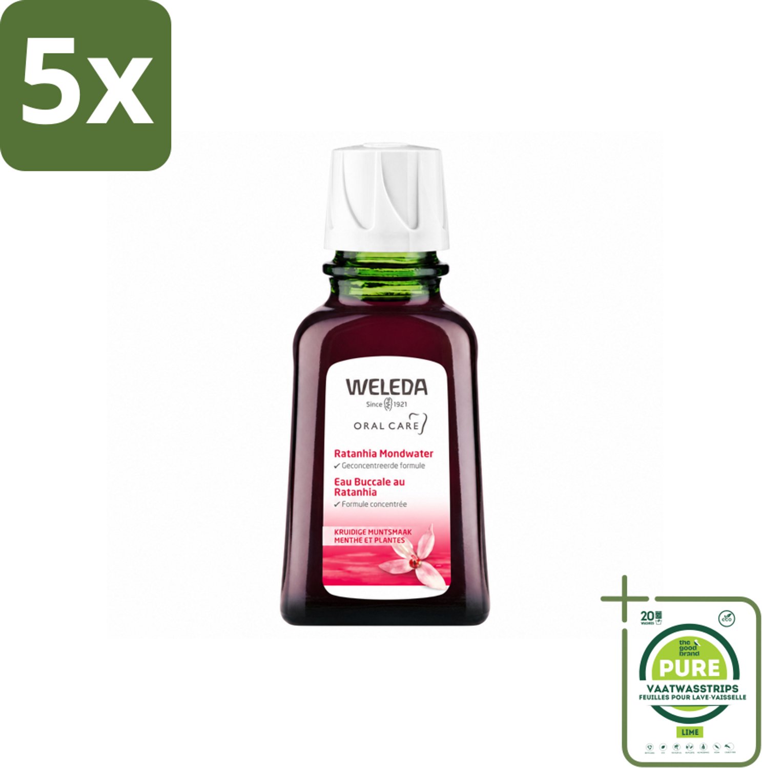 5 x WELEDA - Mondwater geconcentreerd - Ratanhia - 50 ml - Grootverpakking - Vaatwasstrips - Mondwater - Tandvlees Verzorging - Natuurlijk Mondwater - Ratanhia Mondwater - Mondverzorging