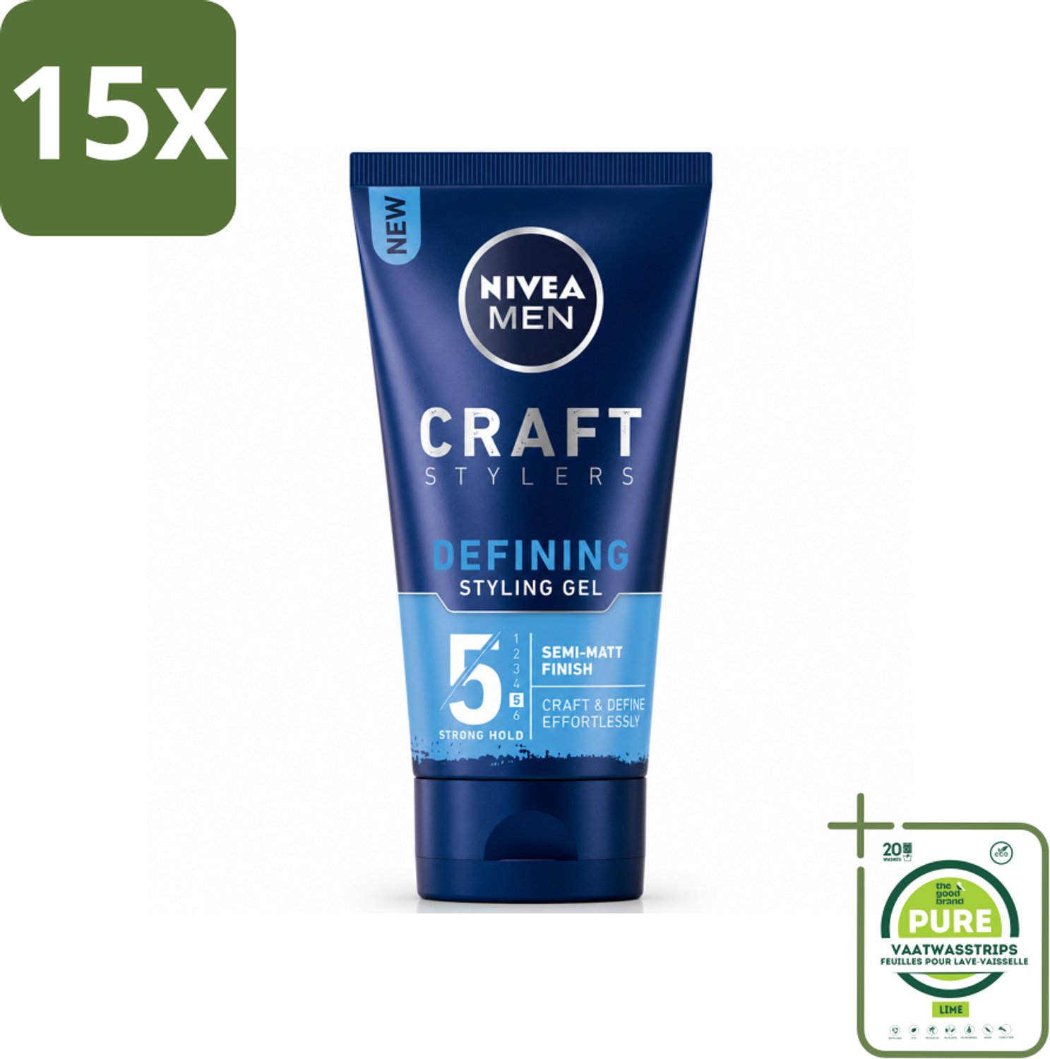 15 x NIVEA MEN - Styling Gel - Matte Finish - 150 ml - Grootverpakking - Vaatwasstrips - Haarkleur - Haartypen - Haartypen - Haartypen - Haartypen