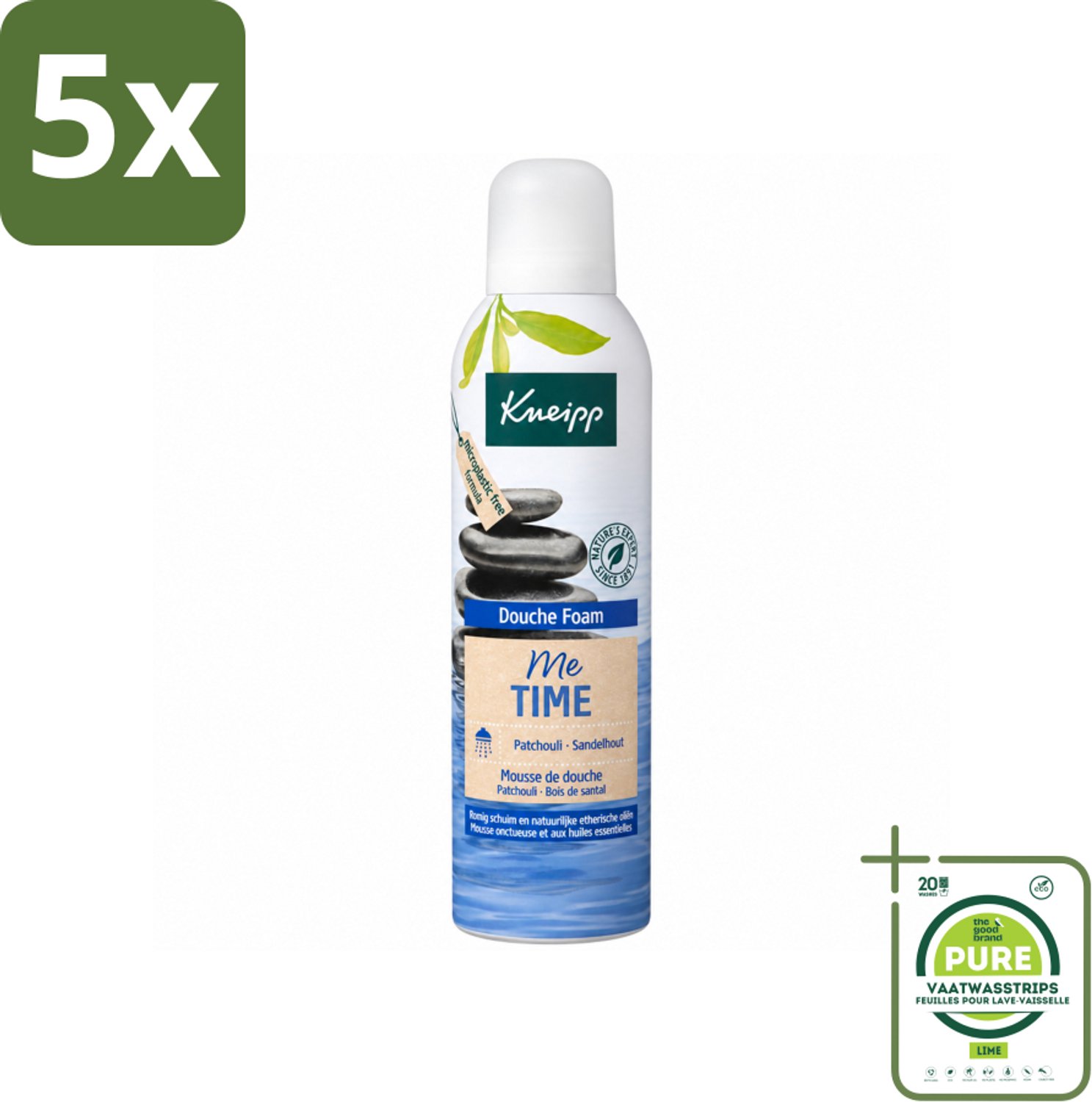 5 x Kneipp - Douche schuim - Me‑Time - Patchouli & Sandelhout - 200 ml - Grootverpakking - Vaatwasstrips - Douche Foam - Me-time - Rust - Ontspanning - Patchouli