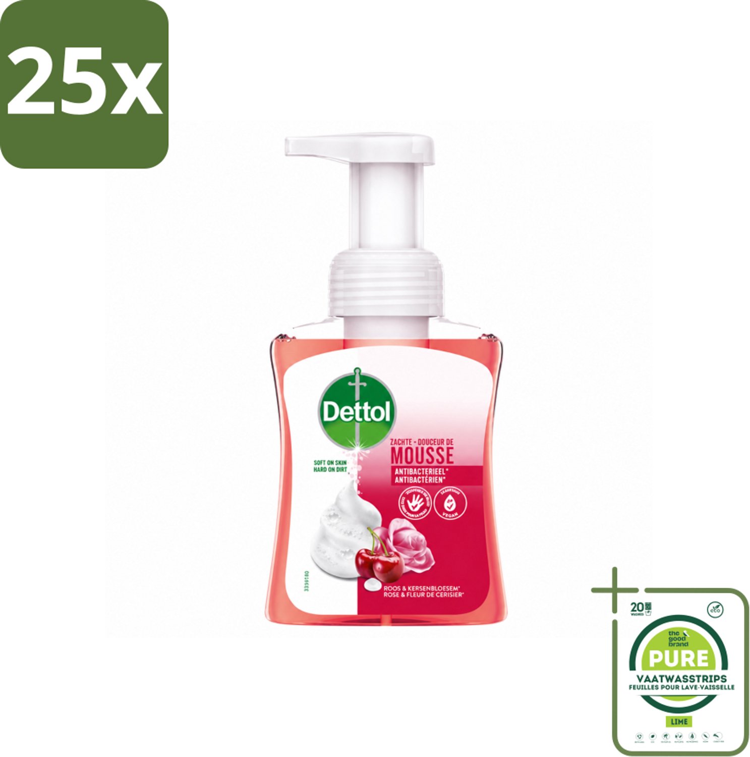 25 x Dettol - Foam Handzeep - Rozen & Kersenbloesem - Zacht Mouse - 250 ml - Grootverpakking - Vaatwasstrips - Handzeep - Antibacterie - Schuimhandzeep - Hygiëne - Handen Reinigen