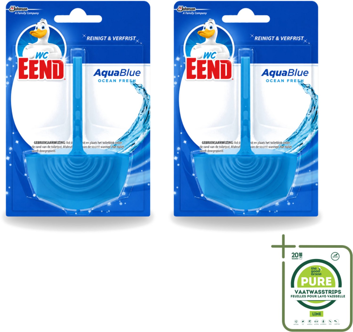 2 x WC Eend - Aqua Blue - Toiletblok - Kleurt Water Blauw & Verfrist - 40 gr - Grootverpakking - Vaatwasstrips - WC Eend Aqua Blue Toiletblok - Blauw Spoelwater - Toilet Reinigen - Toilet Verfrissen - Kalkaanslag Voorkomen
