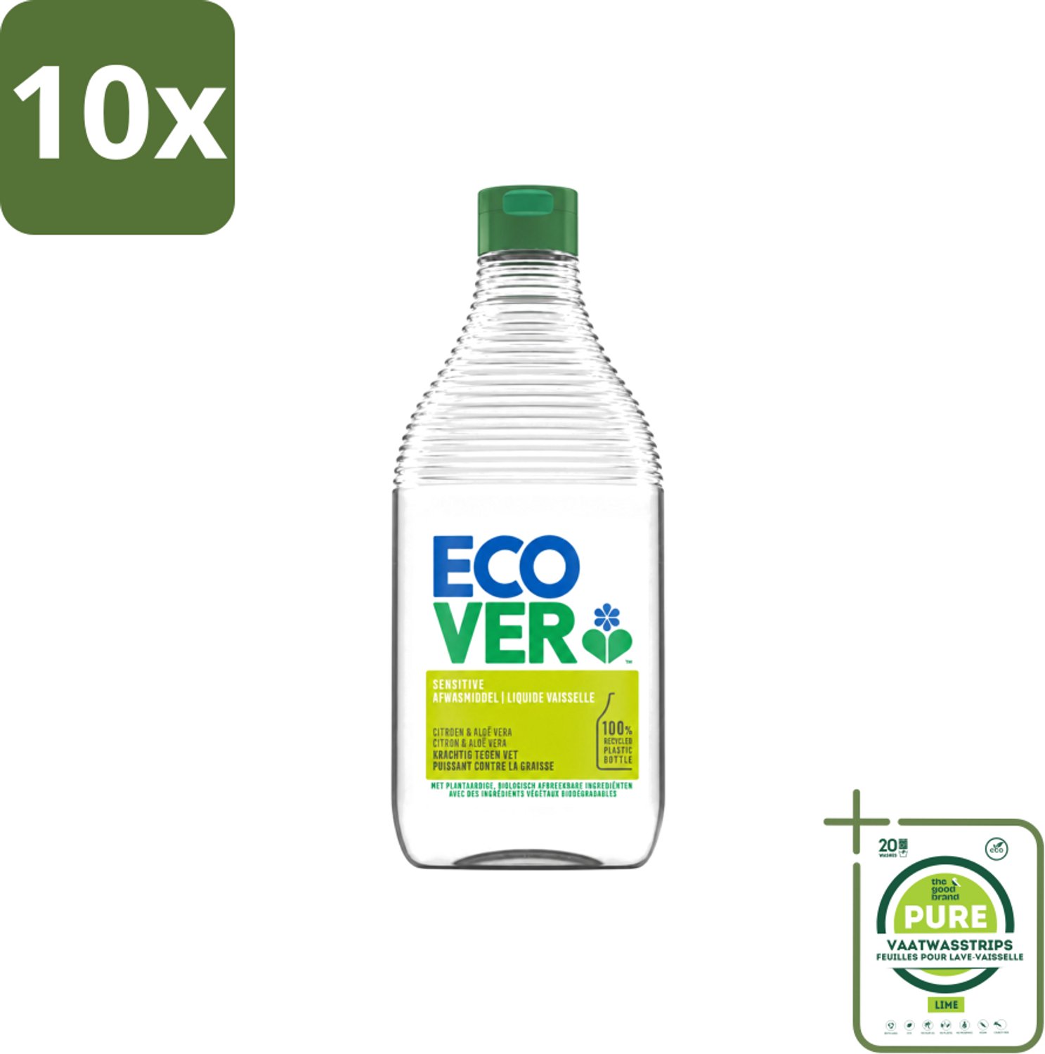 10 x Ecover - Afwasmiddel - Citroen & Aloë Vera - 450 ml - Grootverpakking - Vaatwasstrips - Afwasmiddel Citroen Aloë Vera - Milieuvriendelijk Afwassen - Plantaardig Afwasmiddel - Fris Afwassen - Huidvriendelijk Afwasmiddel