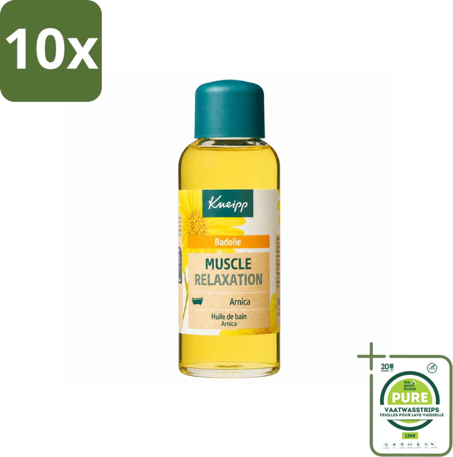 10 x Kneipp - Badolie - Arnica - Voor spieren en gewrichten - 100 ml - Grootverpakking - Vaatwasstrips - Badolie Voor Spieren - Badolie Voor Gewrichten - Arnica Badolie - Spierherstel - Ontspanning Bad