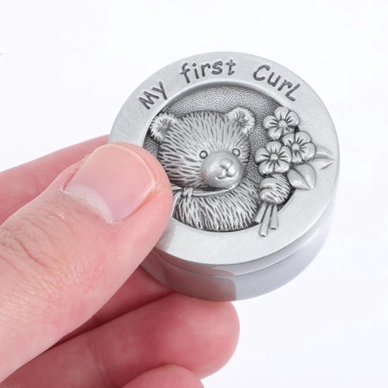 Haardoos Baby - Herinnering Doosje - Babyherinneringen Bewaren - Compact Rond Design - 4 x 4 x 1.9 cm - Zilver — afbeelding 2