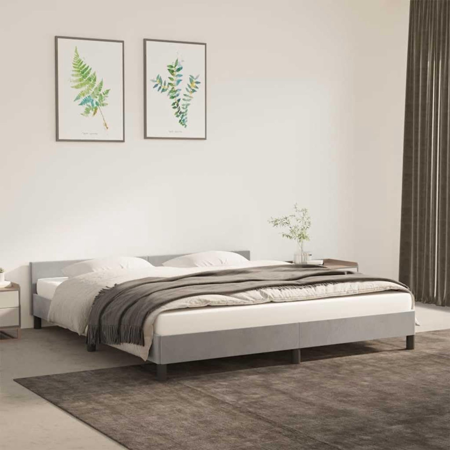 Zonder matras, lichtgrijs, 180 x 200 cm, fluwelen hoofdeinde met stabiele steunpoten en multiplex latten voor een goede nachtrust