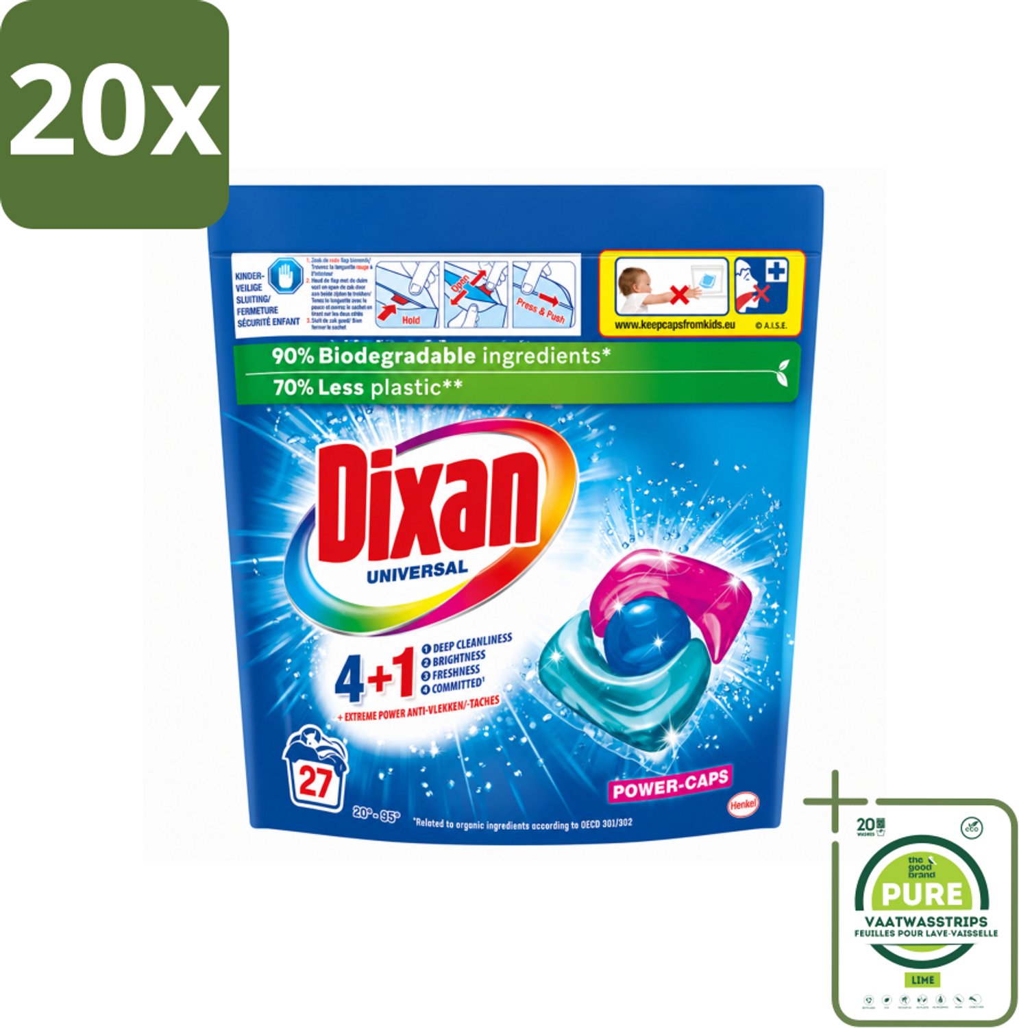 20 x Dixan - Wasmiddelcapsules - Universeel - 27 wasbeurten - Grootverpakking - Vaatwasstrips - Wasmiddel - Wascapsules - Wasmachine - Wasbeurt - Wasgoed