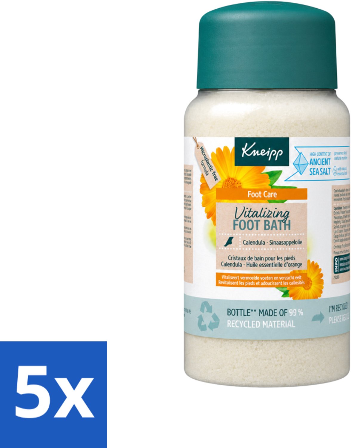 5 x Kneipp - Voetbadzout - Vitalizing - Citrusgeur - 600 g - Voordeelverpakking - 5 stuks