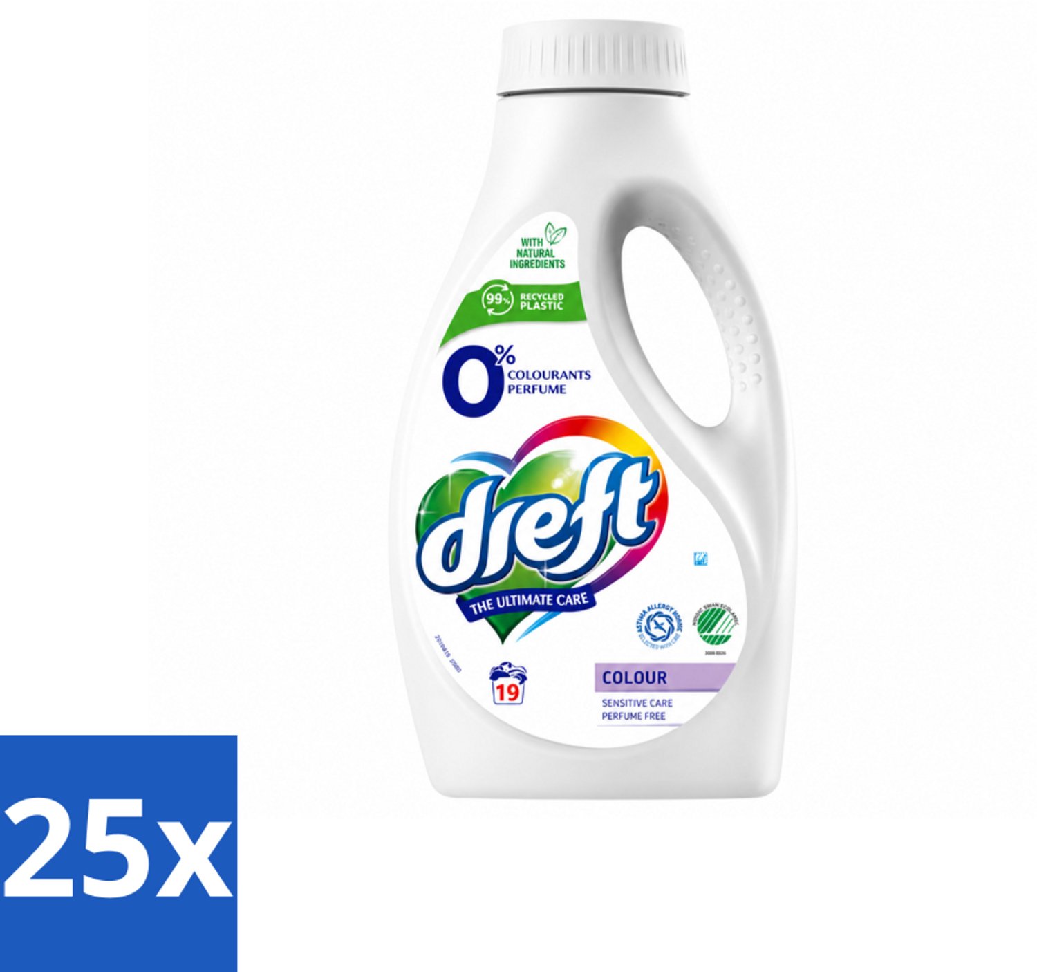 25 x Dreft - Vloeibaar Wasmiddel - 0% Gekleurde Was - Hypoallergeen - 19 Wasbeurten - Voordeelverpakking - 25 stuks