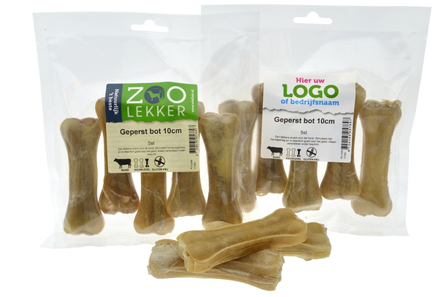 Zoolekker Geperst Bot hondensnack van buffelhuid 10 cm - natuurlijke kauwsnack per 5 stuks