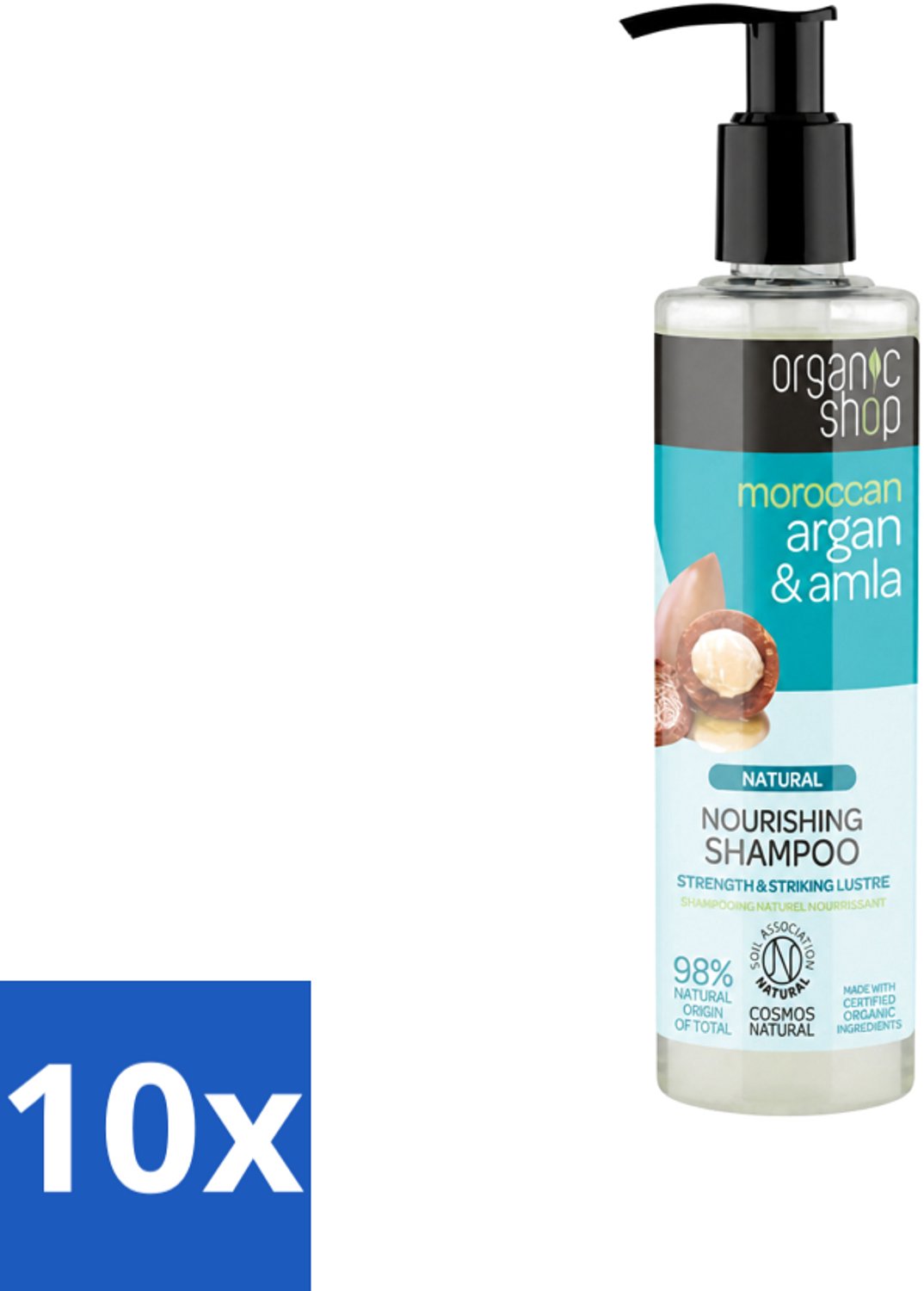 10 x Organic Shop - Natural Nourishing Shampoo - Argan Hair & Amla - Herstellend en Voedend - 280 ml - Voordeelverpakking - 10 stuks