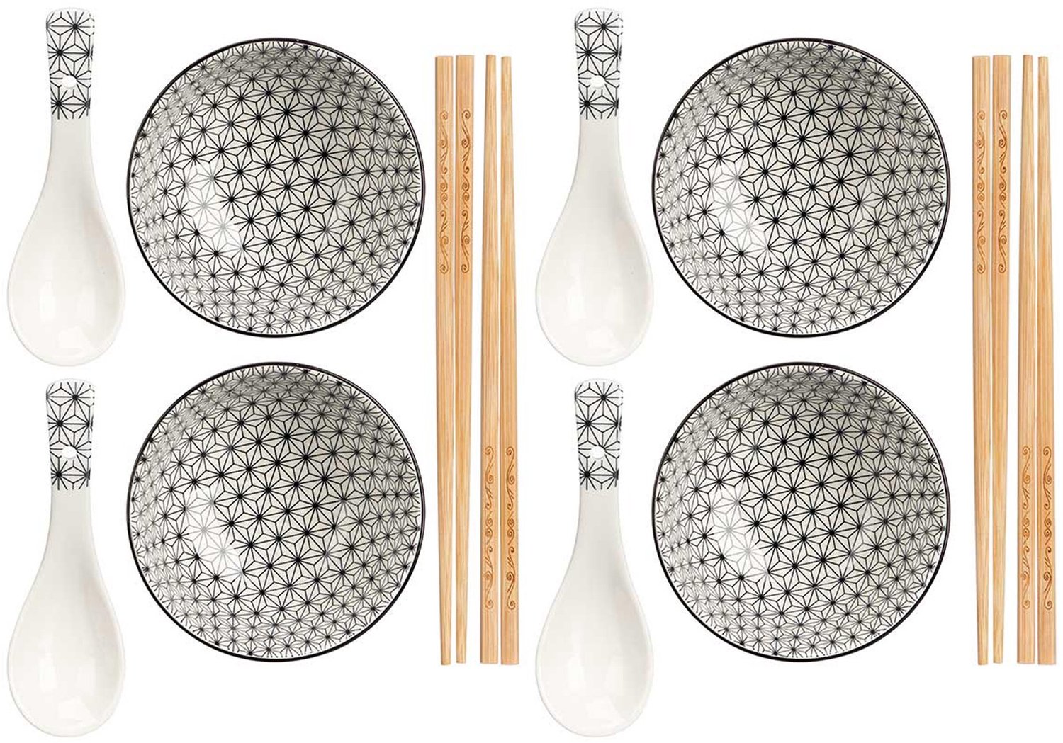 Kinvara Sushi servies set - 12-delig - keramiek - zwart - sushi eet set