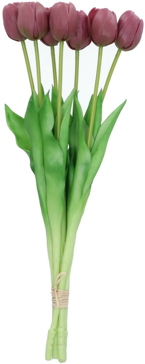DK design Kunst tulpen boeket - 7x stuks - aubergine paars - real touch - 43 cm - levensechte kunstbloemen