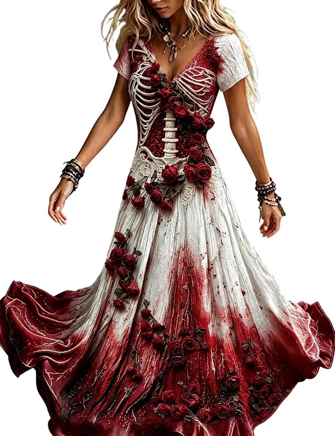 Maxi-jurk met skeletprint voor dames, gothic